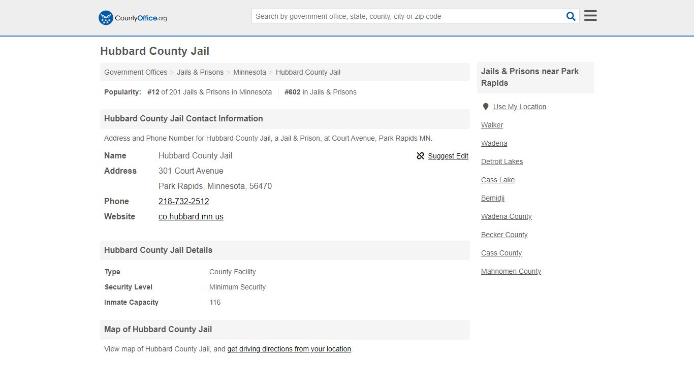 Hubbard County Jail - Park Rapids, MN (Address and Phone)